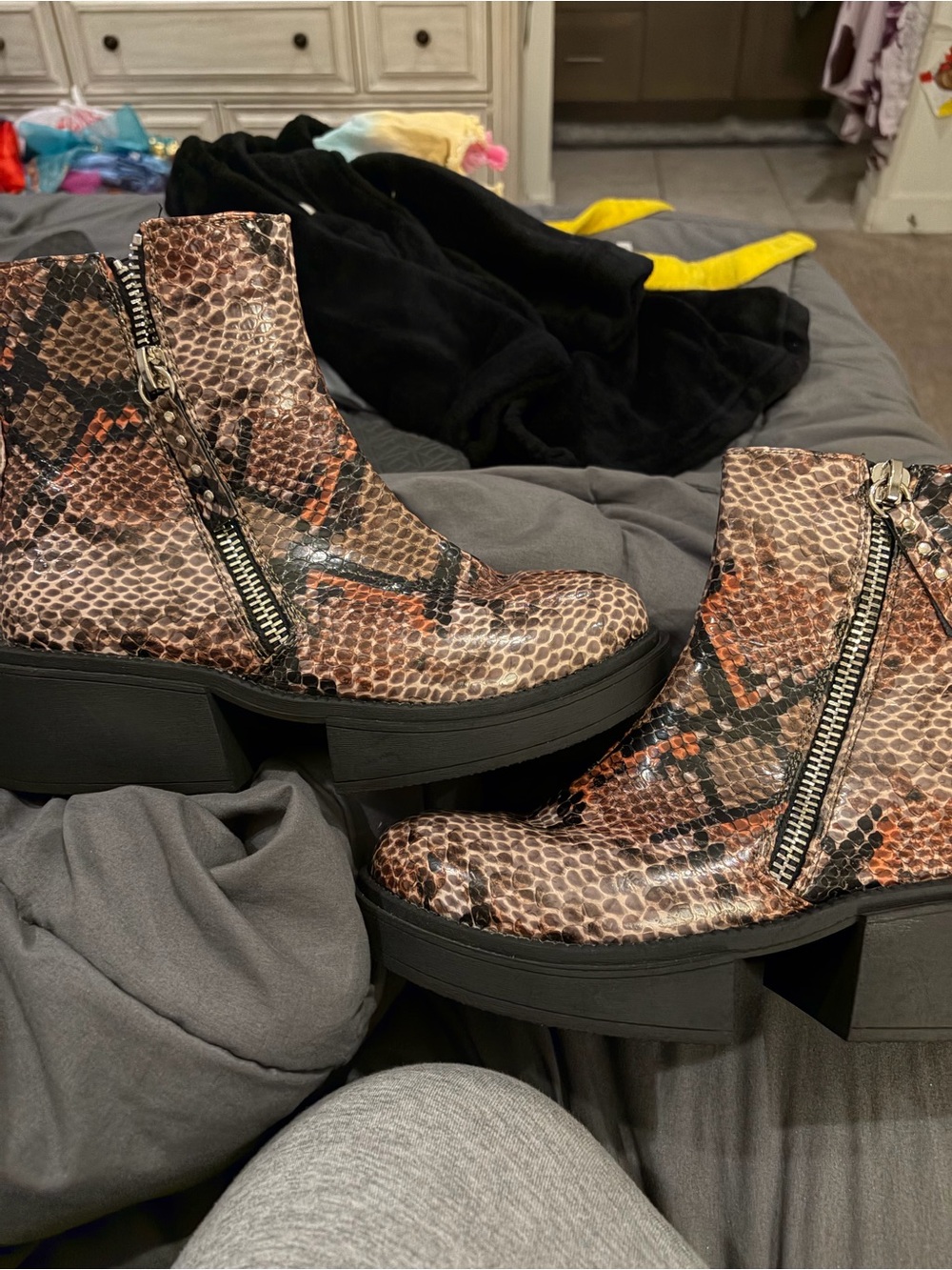 Women's Snake-Print Platform Ankle Boots - Brown/Black